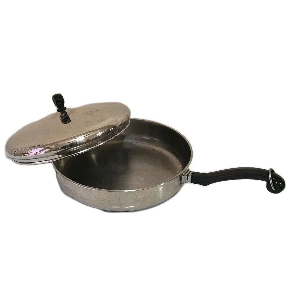 VTG Farberware 10 In Skillet Frying Pan w/ Lid Aluminum Clad Stainless USA Retro